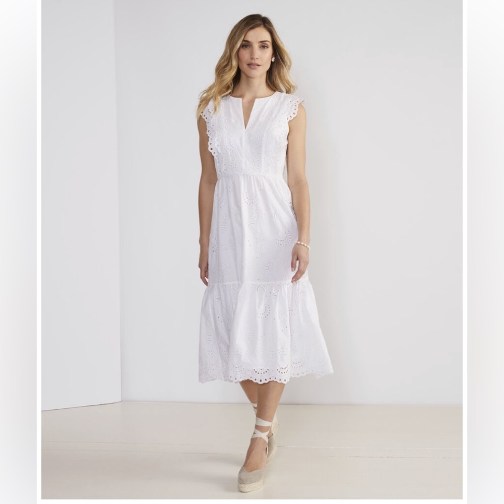 NWT Vineyard Vines white cotton seashell eyelet midi dress size 2
